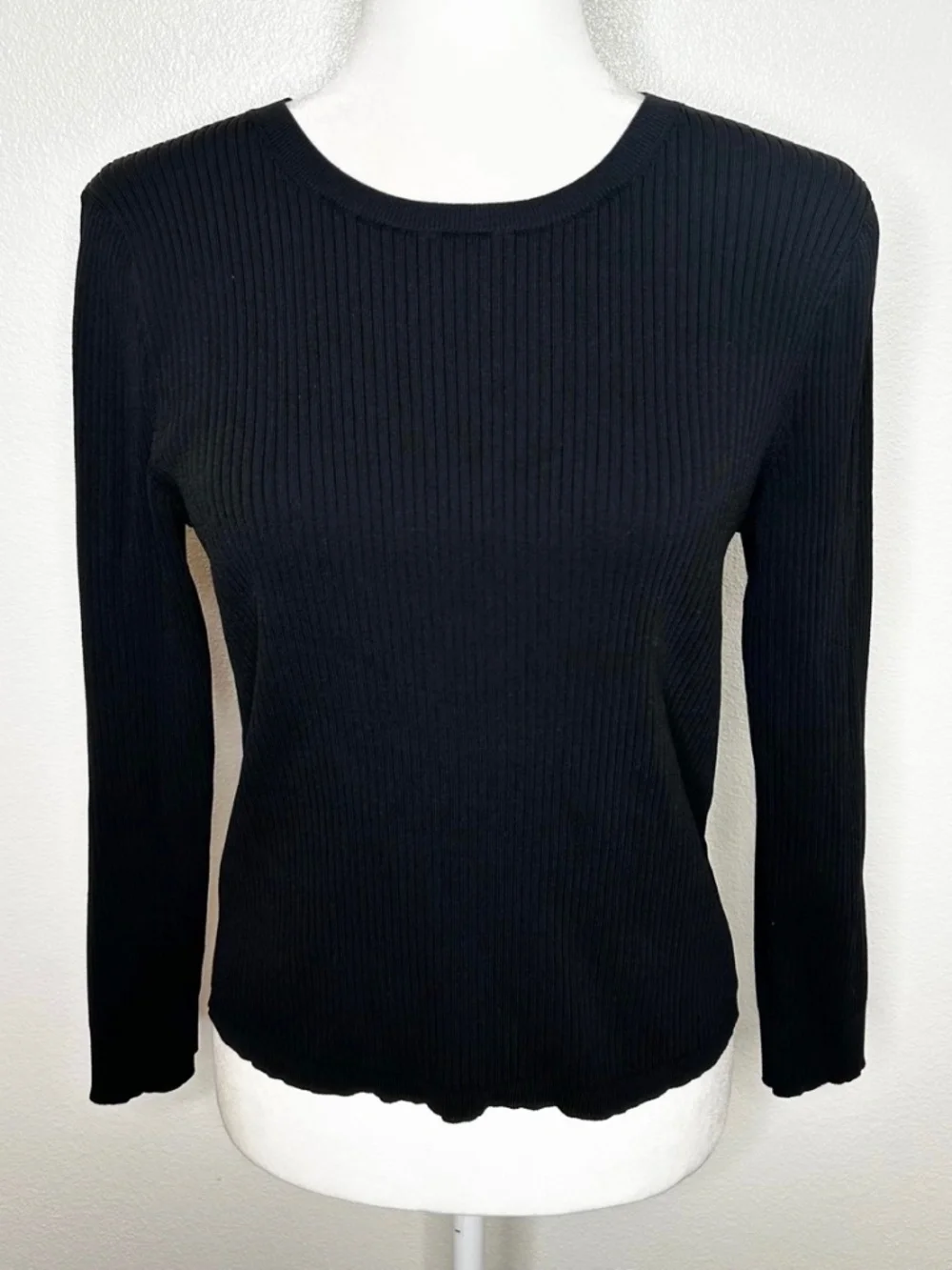 J Crew Womens Black Ribbed Crewneck Long Sleeve Top Size M